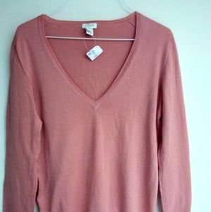 J Crew Pink V neck Sweater S New with Tag